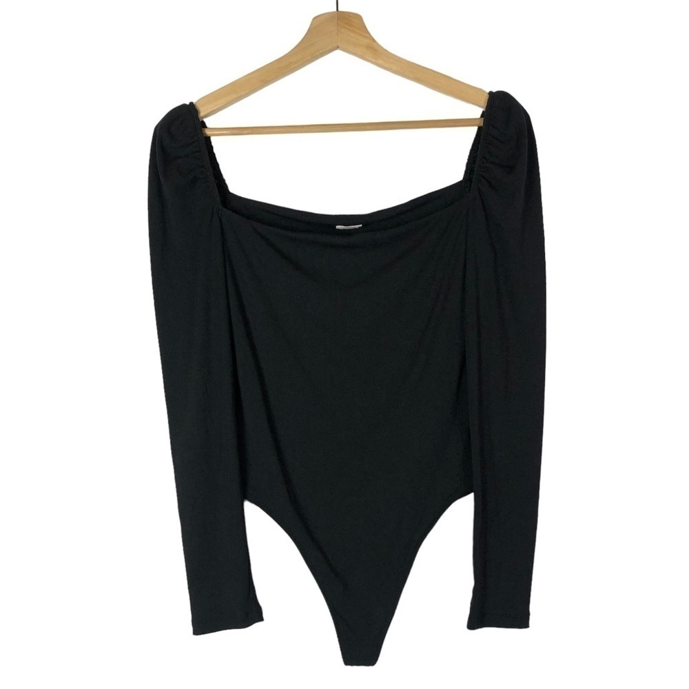 Aritzia Wilfred Black Square Neck Ribbed Long Sleeve Bodysuit M